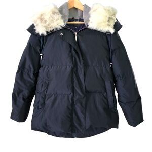 Bernardo Navy Hooded Winter Puffer Coat With Down Fill